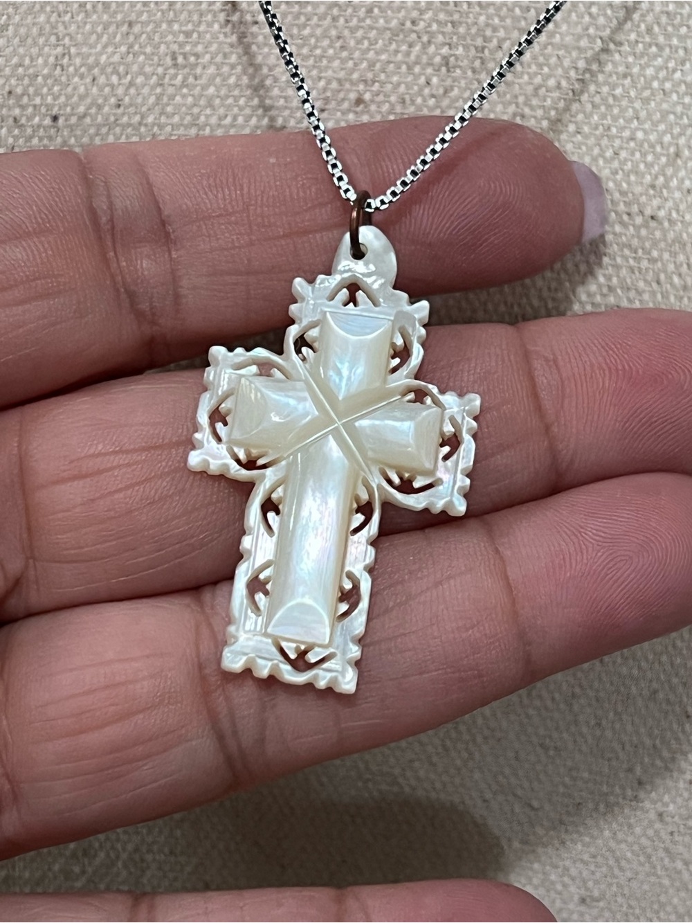Mother of Pearl Cross Pendant Necklace on sterling silver 925 chain